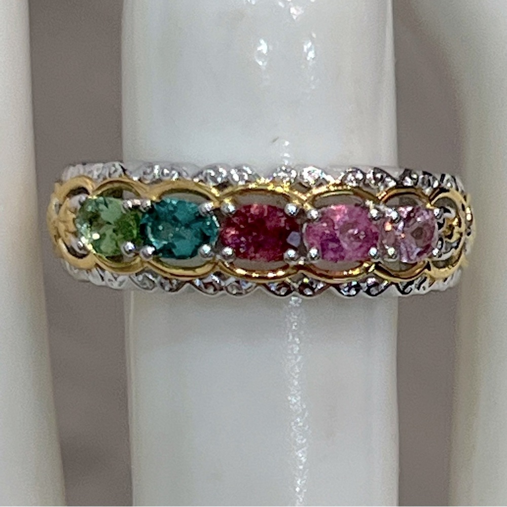 LIMITED EDITION NUMBERED Sterling Silver Multi Tourmaline Gemstone Band Ring - Picture 7 of 12